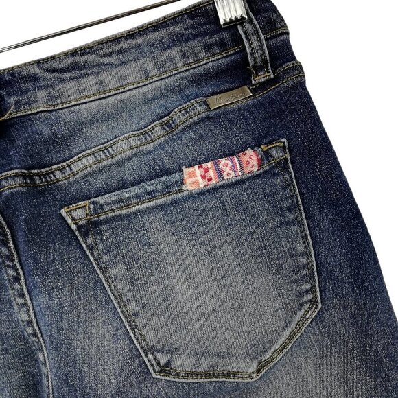 Kancan Mid-Rise Super Skinny Patch Distressed Jeans Size 9/28 Boho Southwest - Picture 9 of 13
